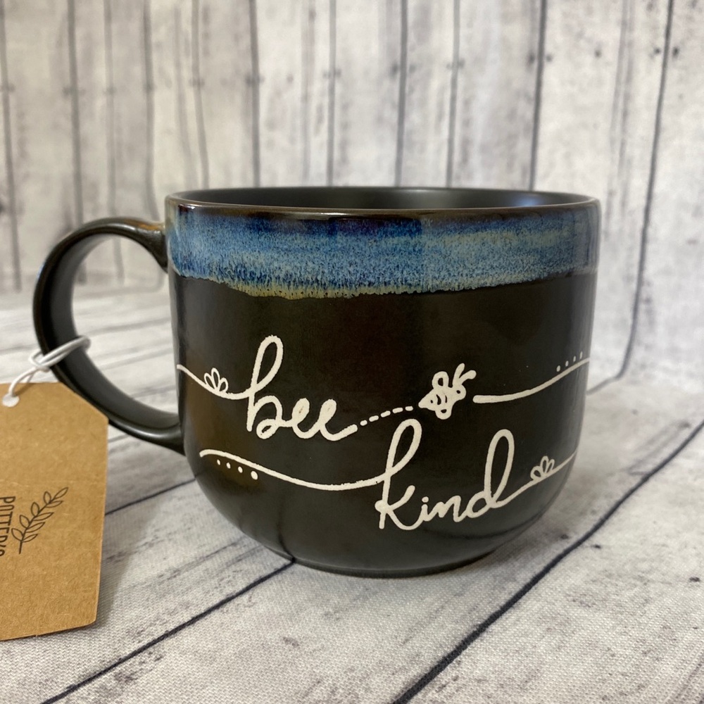NEW! BEE KIND COFFEE MUG SOUP MUG- EMBOSSED LETTERING!